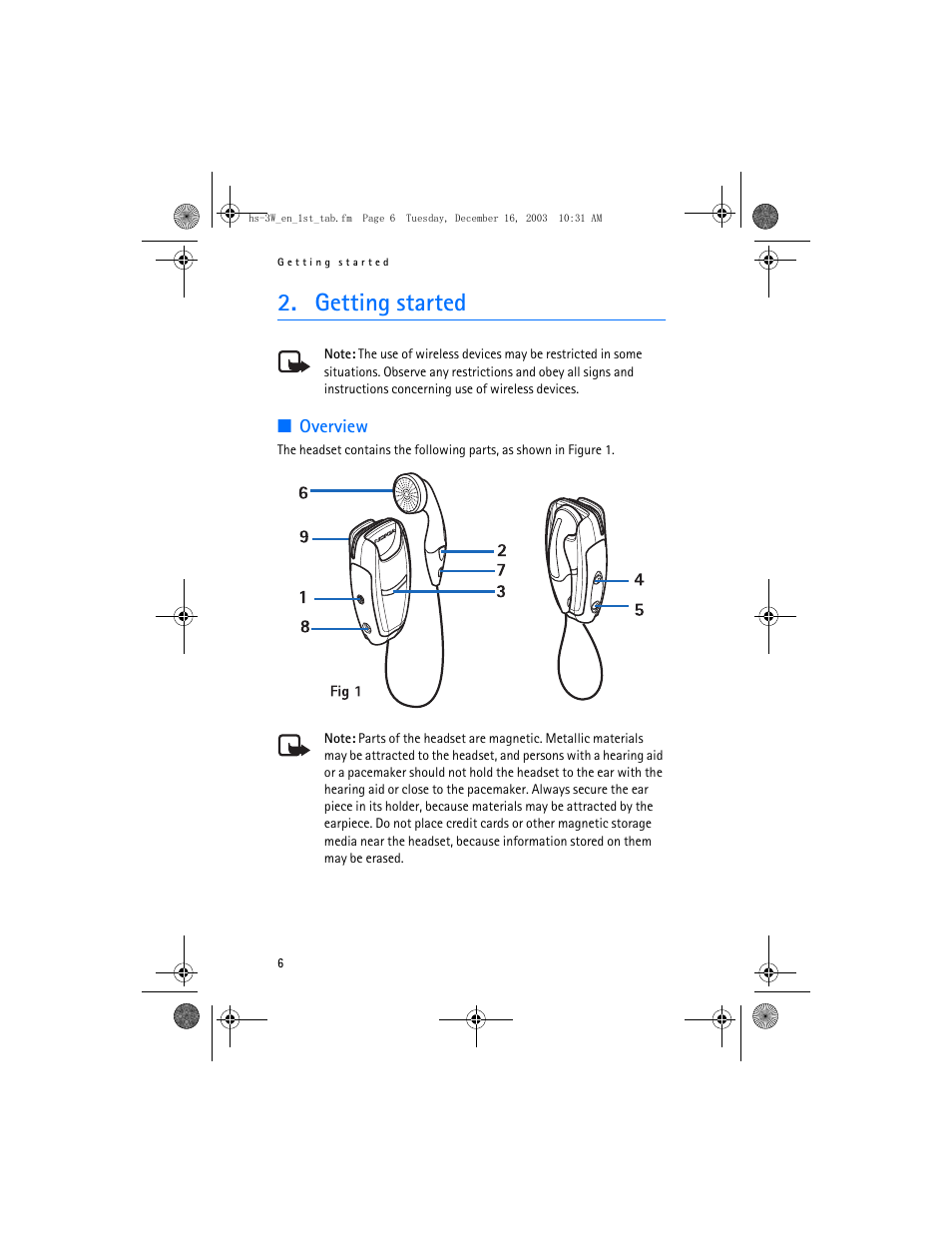 Getting started | Nokia HS-3W User Manual | Page 6 / 18