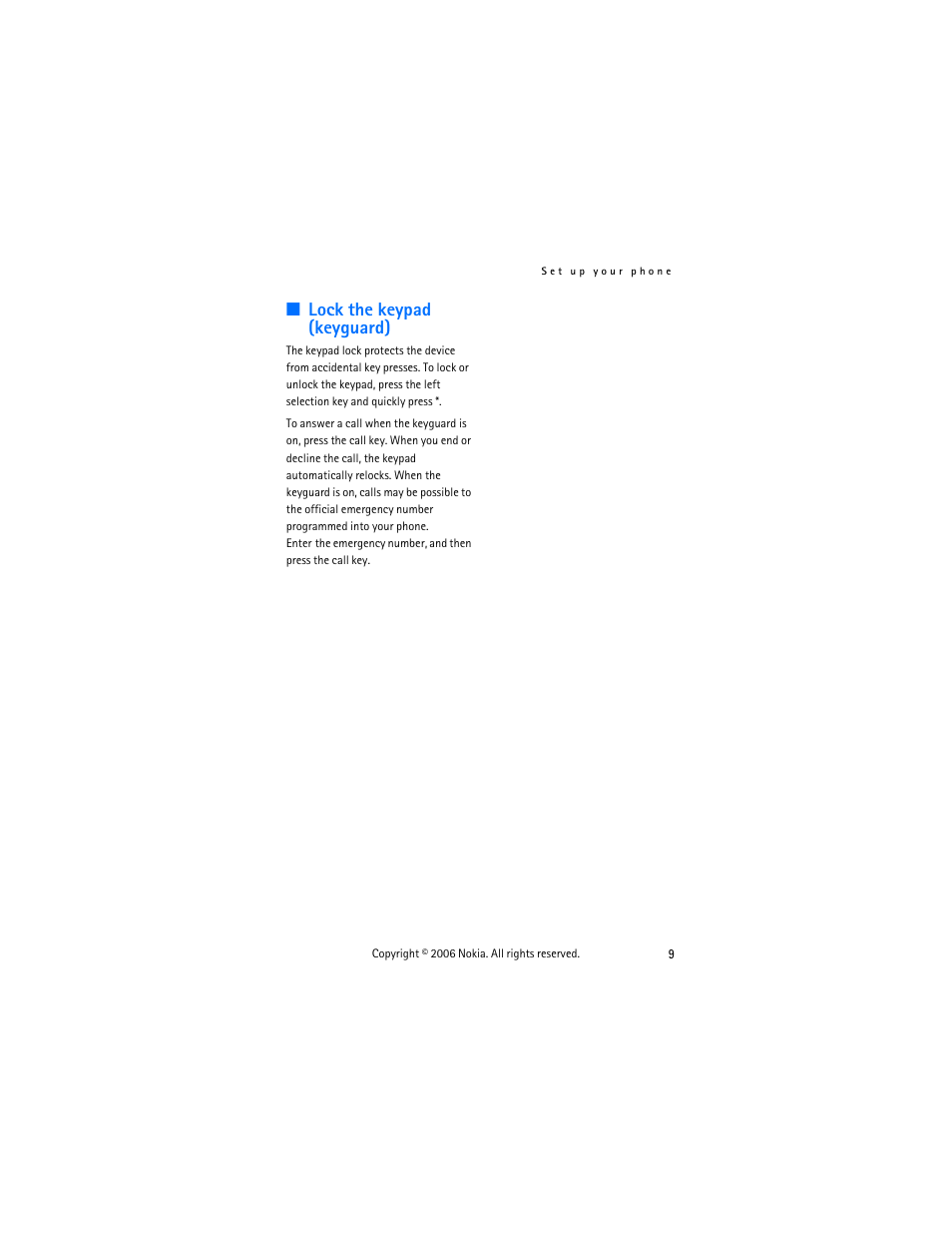 Lock the keypad (keyguard), Lock the, Keypad (keyguard) | Nokia 2355 User Manual | Page 19 / 89