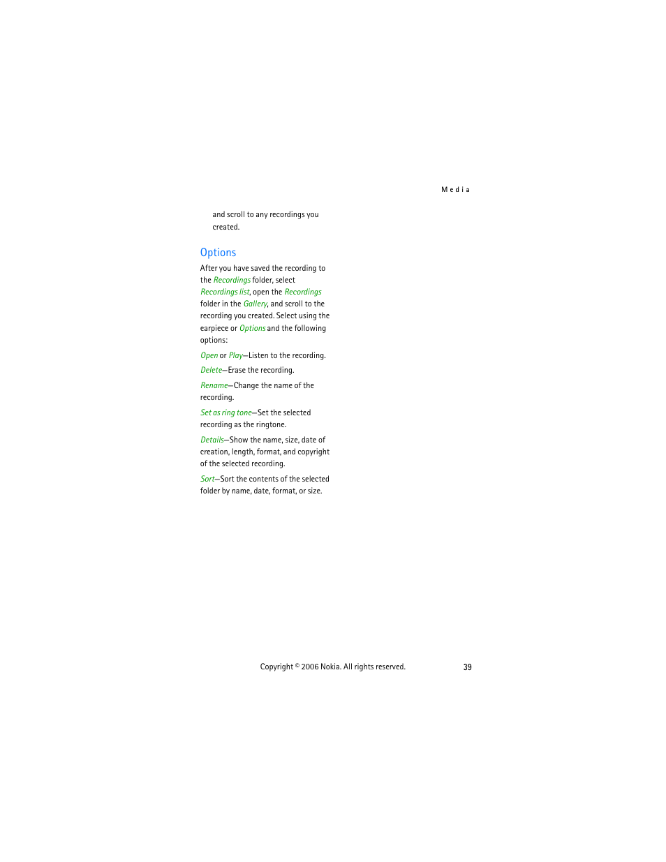 Options | Nokia 2355 User Manual | Page 49 / 89