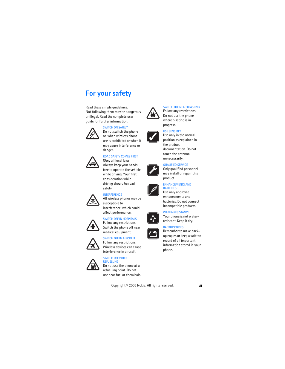 For your safety | Nokia 2355 User Manual | Page 7 / 89