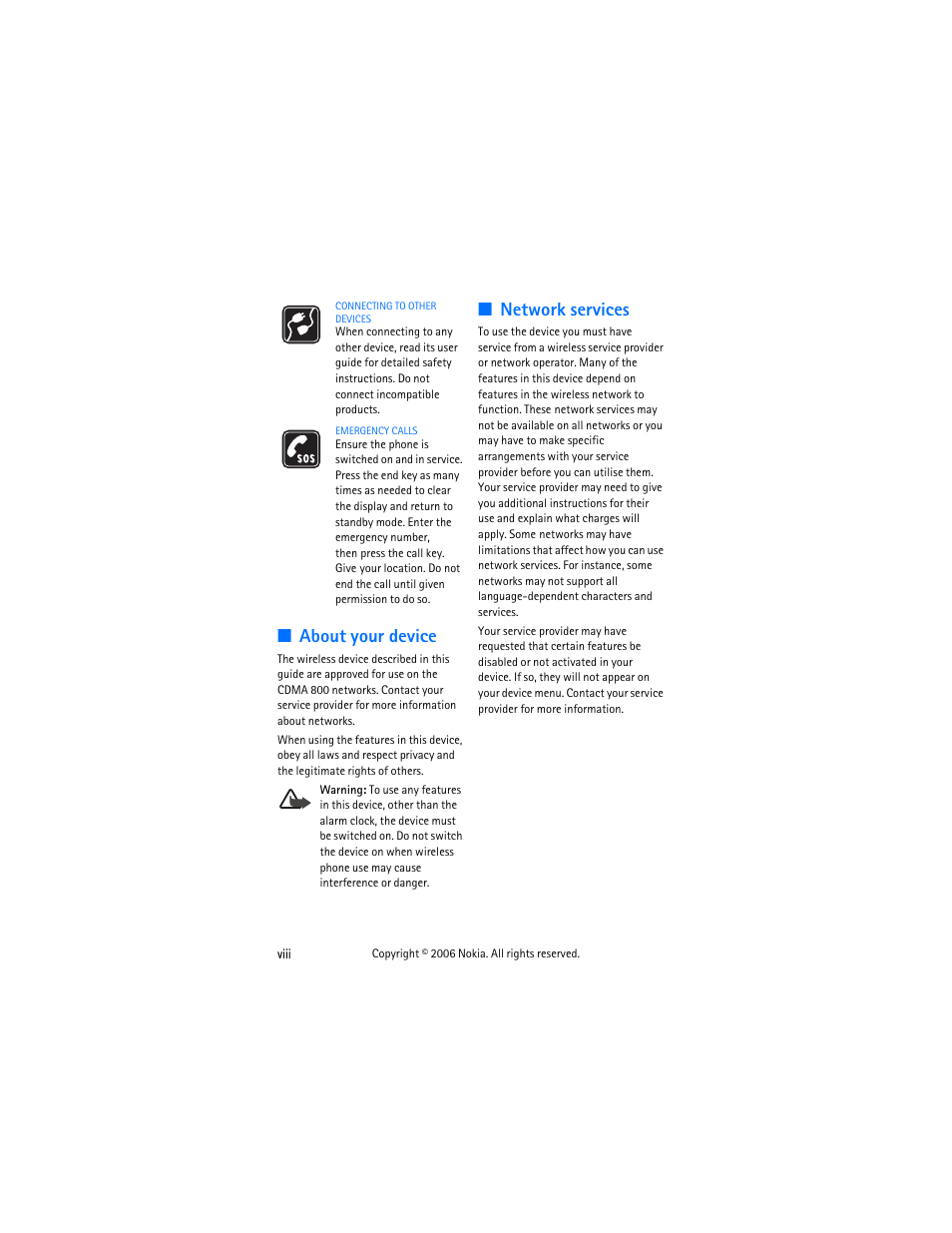 About your device, Network services | Nokia 2355 User Manual | Page 8 / 89