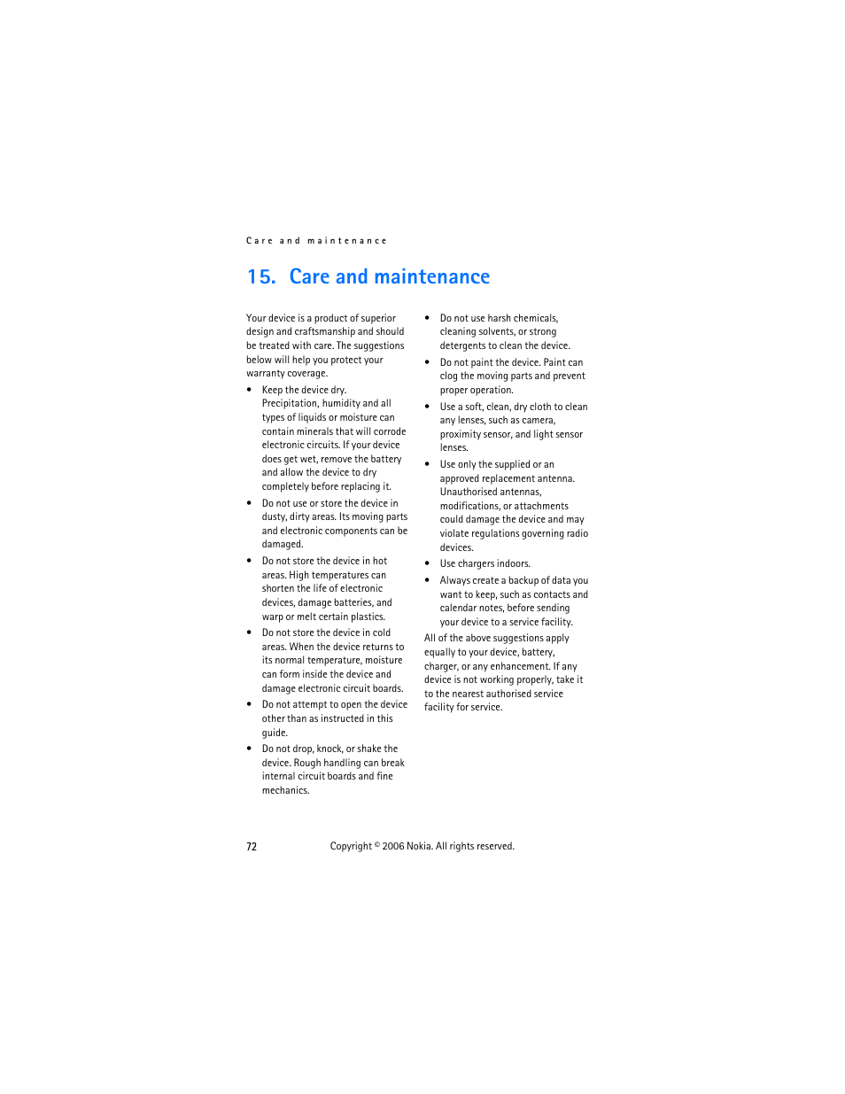 Care and maintenance | Nokia 2355 User Manual | Page 82 / 89