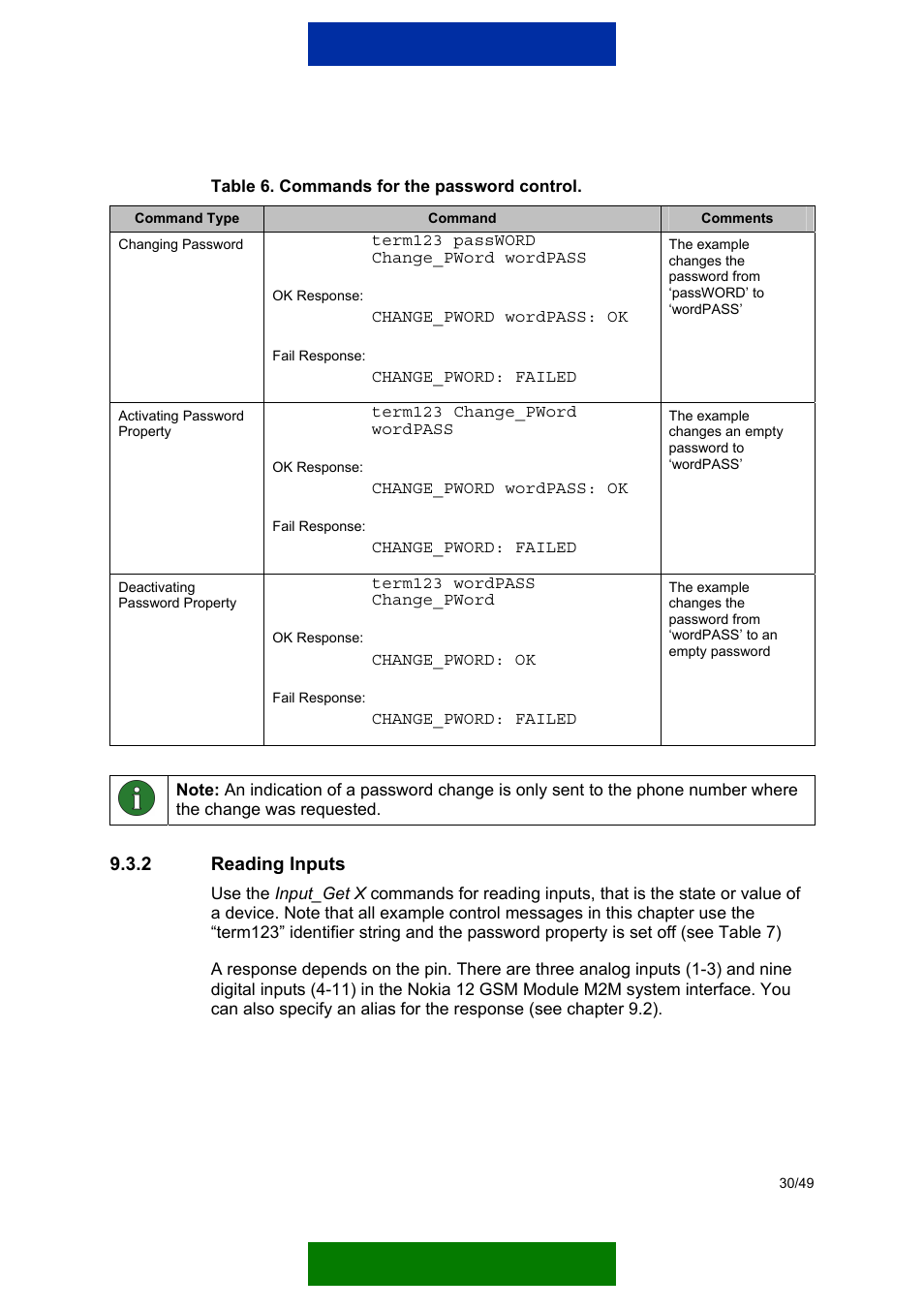 Reading inputs, Hapter 9.3.2 | Nokia 12 GSM MODULE REMOTE I/O User Manual | Page 34 / 53