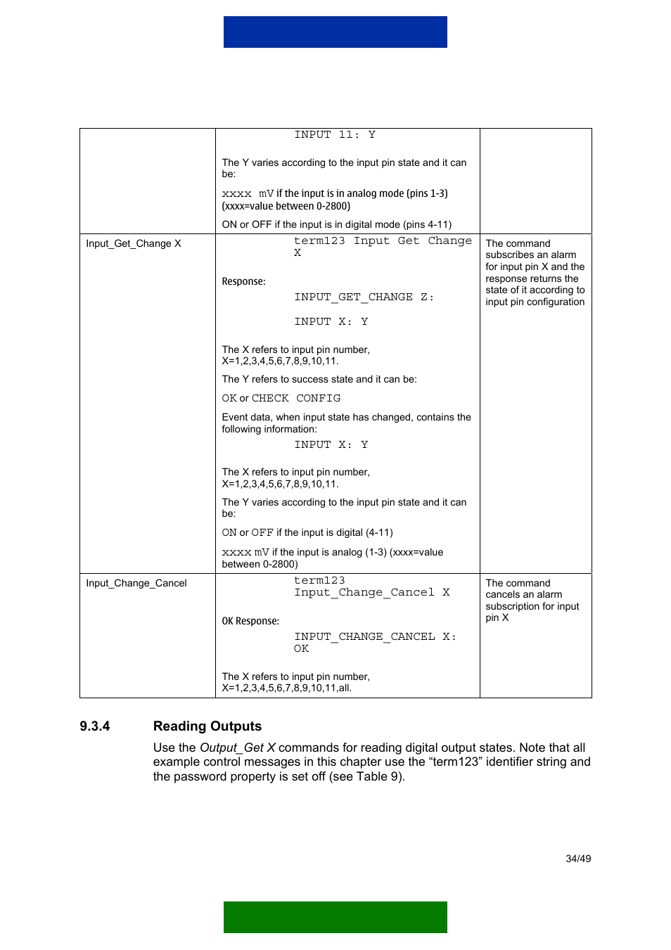 Reading outputs, 4 reading outputs | Nokia 12 GSM MODULE REMOTE I/O User Manual | Page 38 / 53