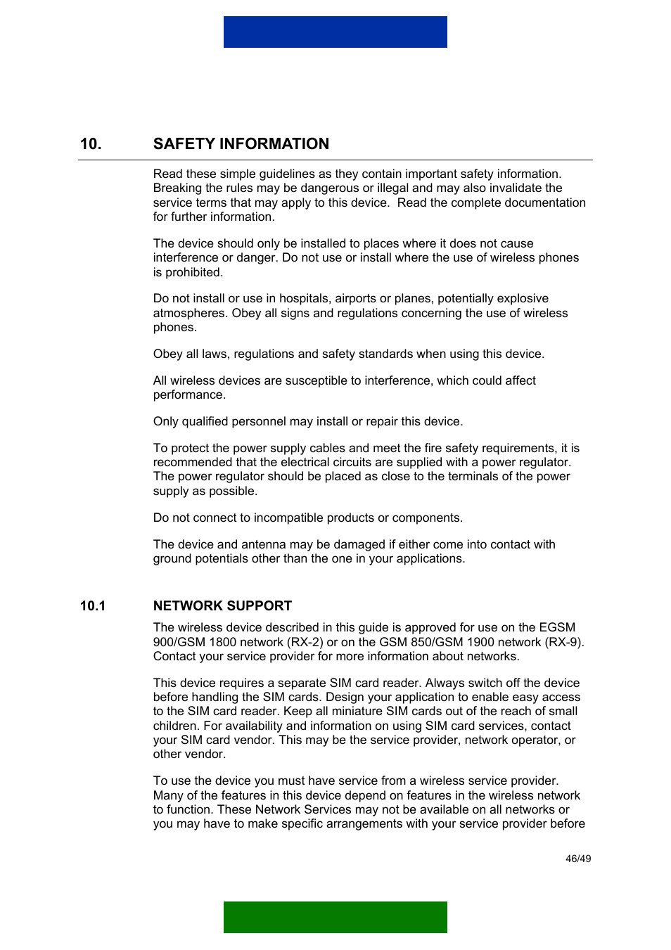 Safety information, Network support | Nokia 12 GSM MODULE REMOTE I/O User Manual | Page 50 / 53
