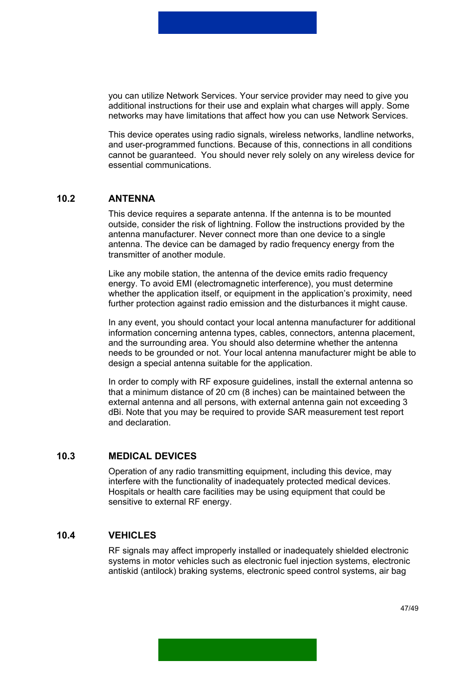 Antenna, Medical devices, Vehicles | Nokia 12 GSM MODULE REMOTE I/O User Manual | Page 51 / 53