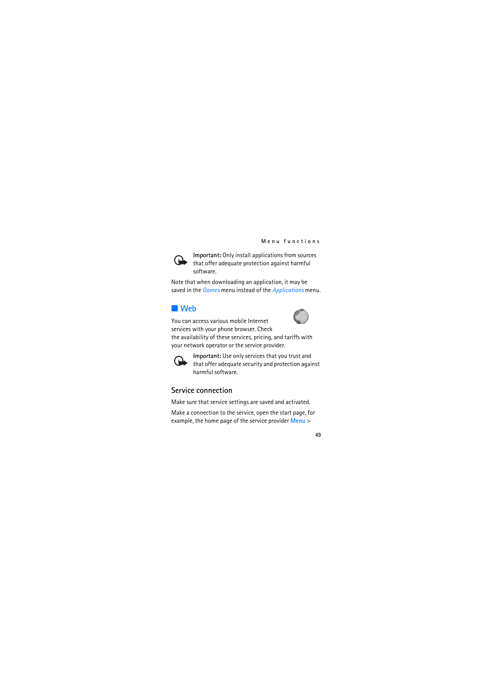 Service connection | Nokia 2626 User Manual | Page 49 / 74