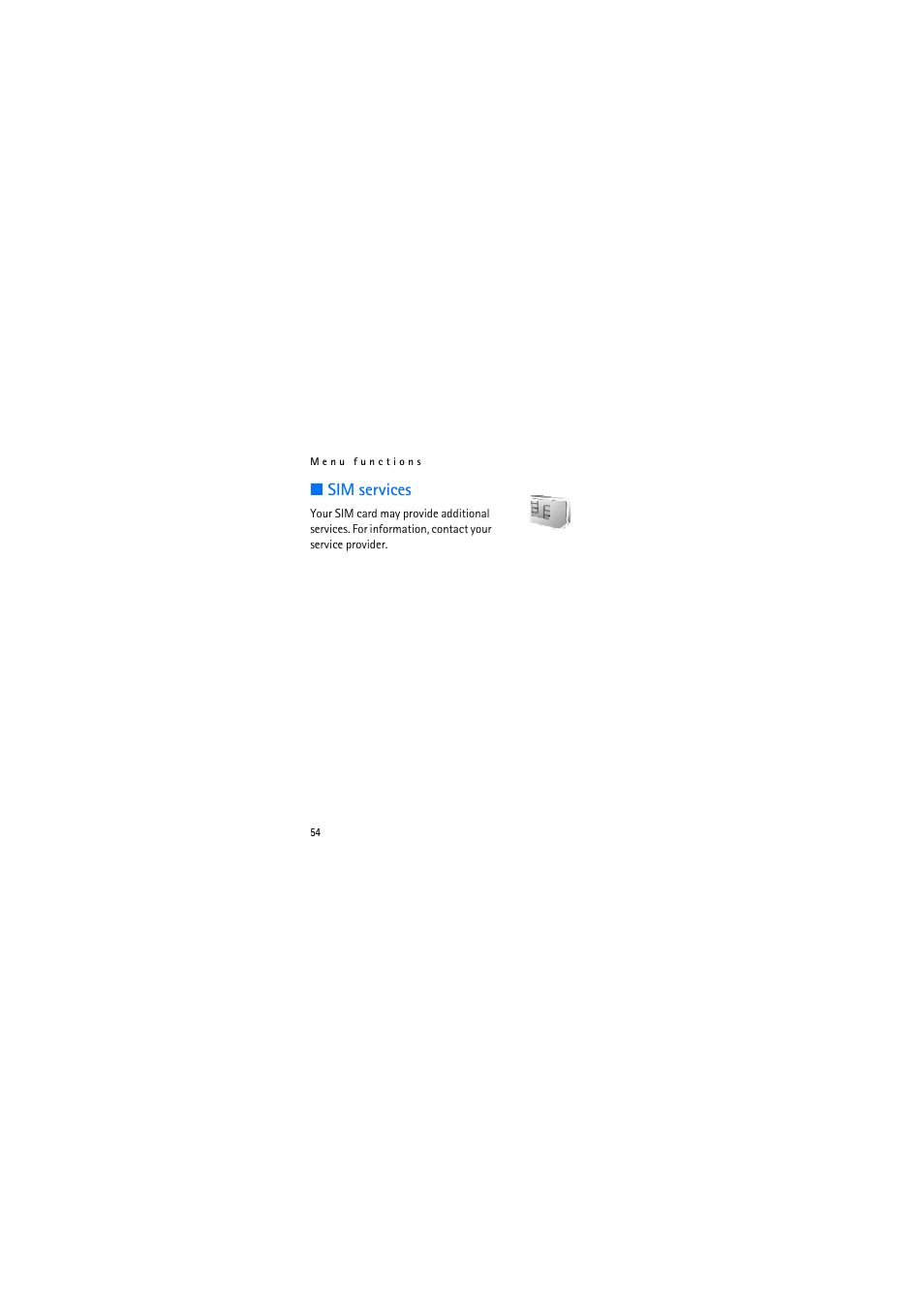 Sim services | Nokia 2626 User Manual | Page 54 / 74