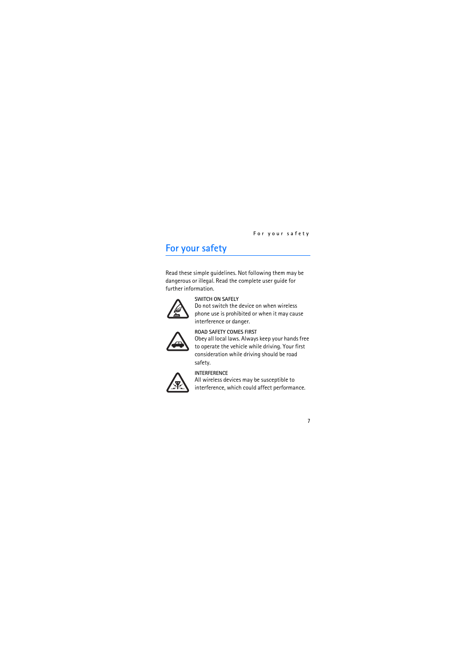 For your safety | Nokia 2626 User Manual | Page 7 / 74