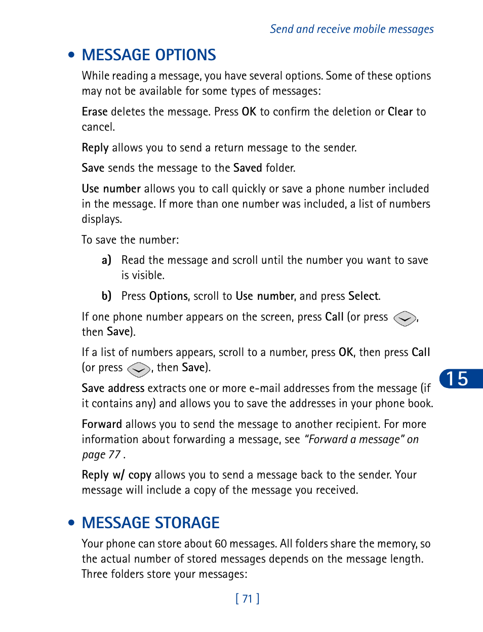 Message options, Message storage | Nokia 3285 User Manual | Page 9 / 19