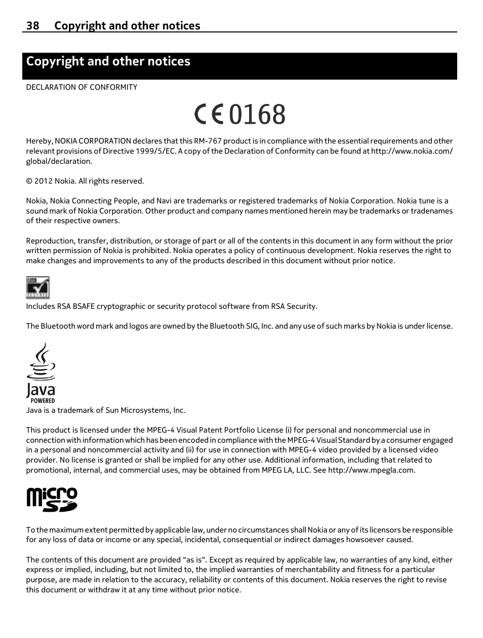 Copyright and other notices, 38 copyright and other notices | Nokia 306 User Manual | Page 38 / 39