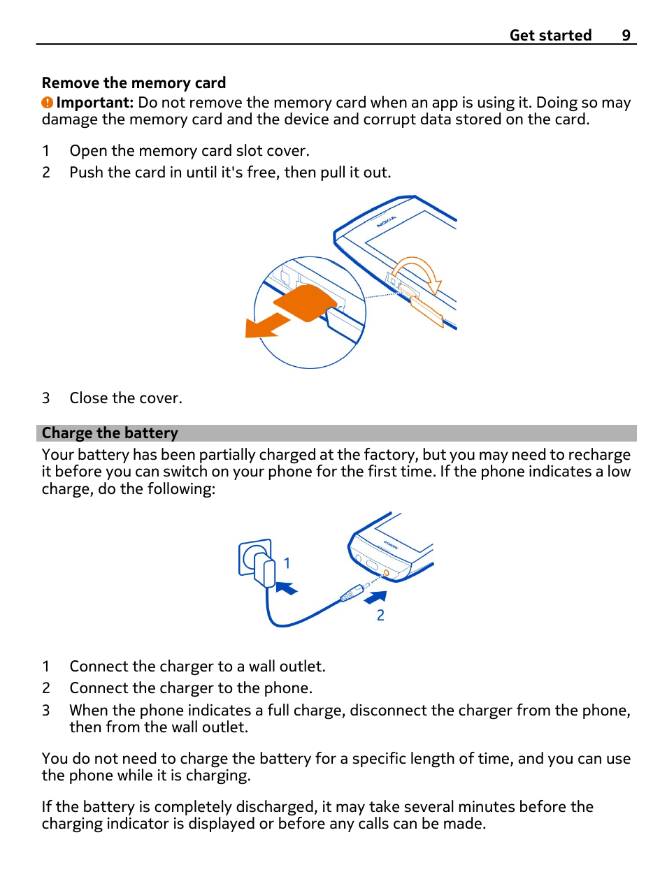 Charge the battery | Nokia 306 User Manual | Page 9 / 39