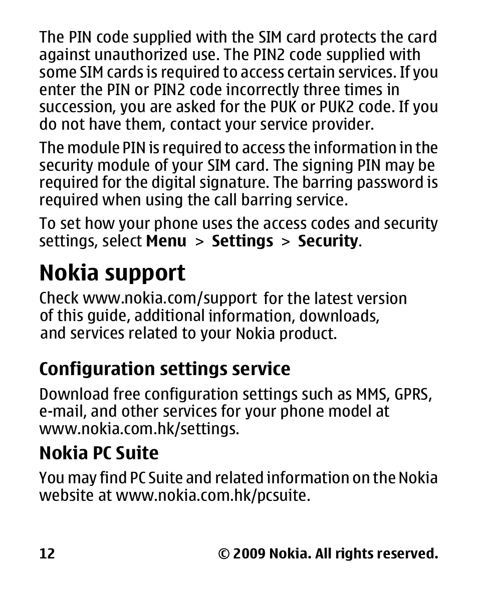 Nokia support | Nokia 2330C User Manual | Page 13 / 70