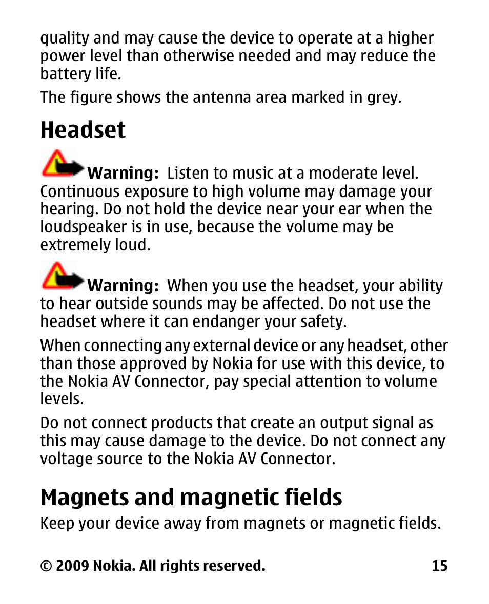 Headset, Magnets and magnetic fields, Magnets and magnetic | Fields | Nokia 2330C User Manual | Page 16 / 70