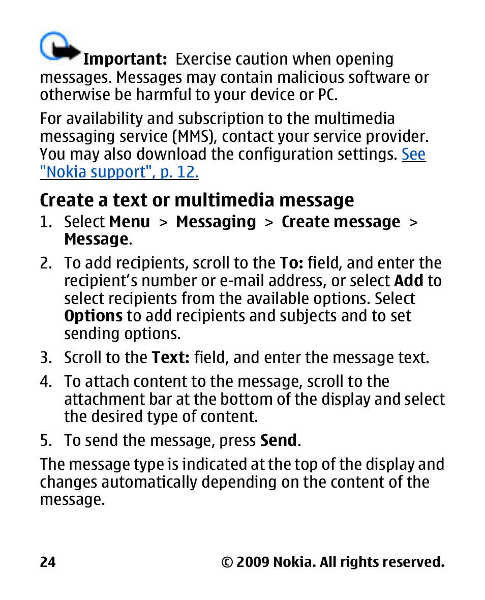 Create a text or multimedia message, Create a text or, Multimedia message | Nokia 2330C User Manual | Page 25 / 70