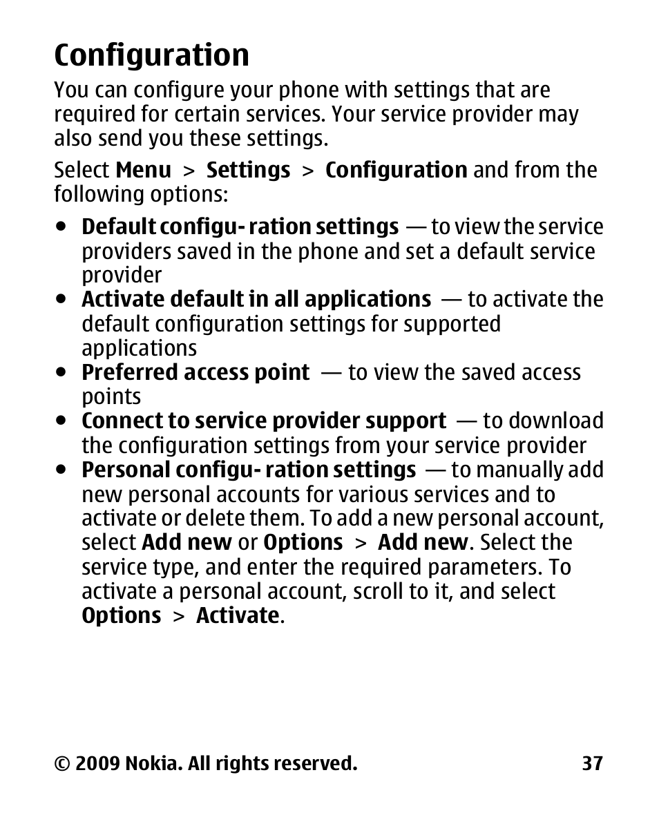 Configuration | Nokia 2330C User Manual | Page 38 / 70