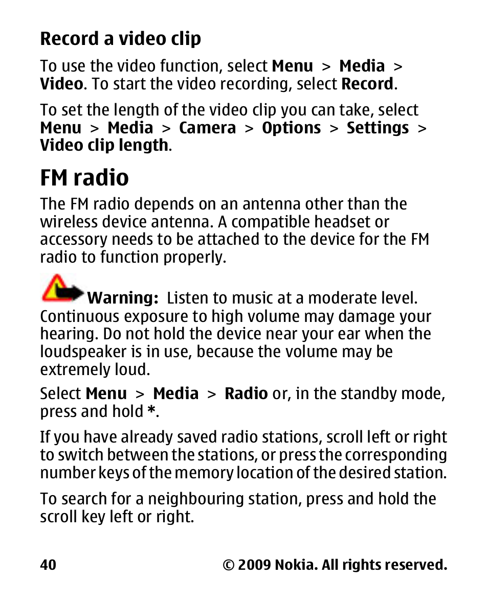 Fm radio | Nokia 2330C User Manual | Page 41 / 70