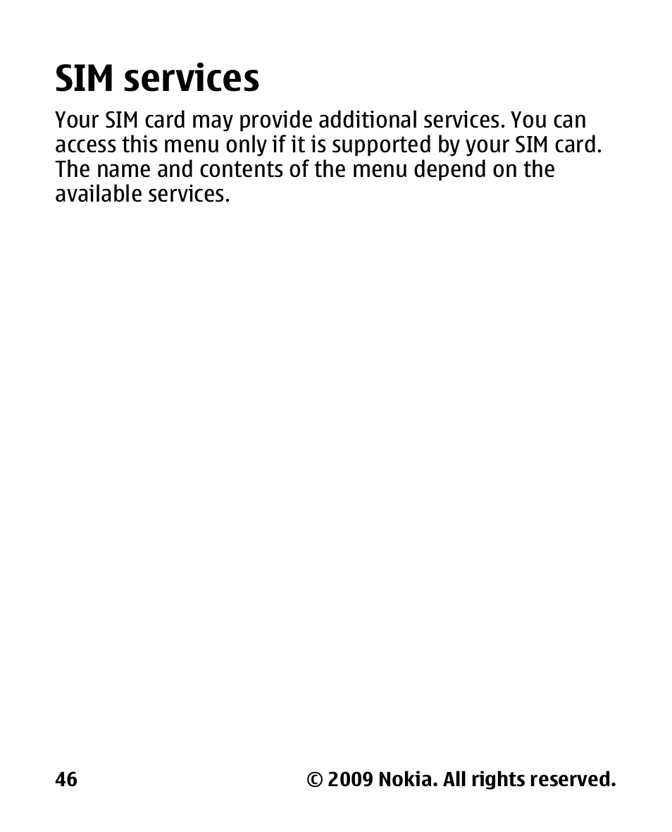 Sim services | Nokia 2330C User Manual | Page 47 / 70