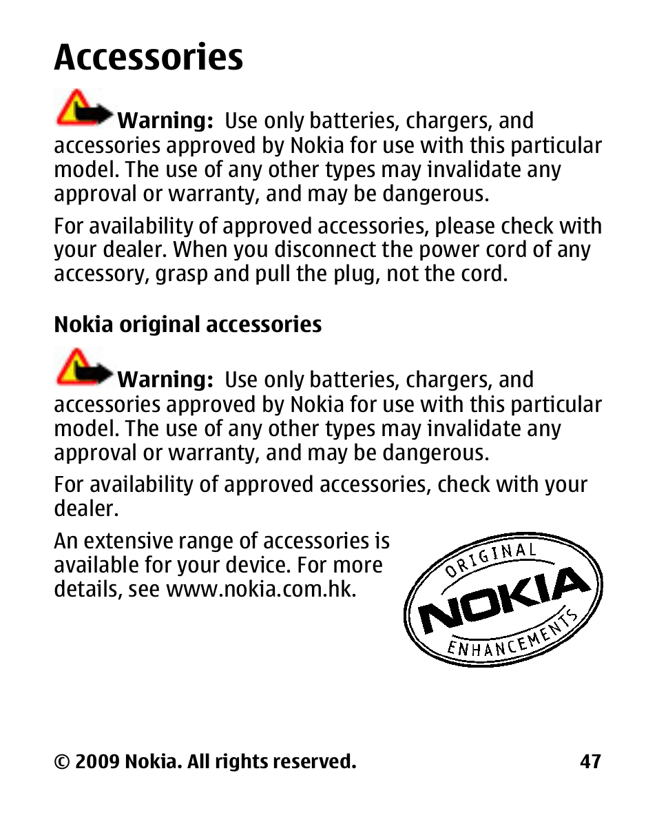 Accessories | Nokia 2330C User Manual | Page 48 / 70
