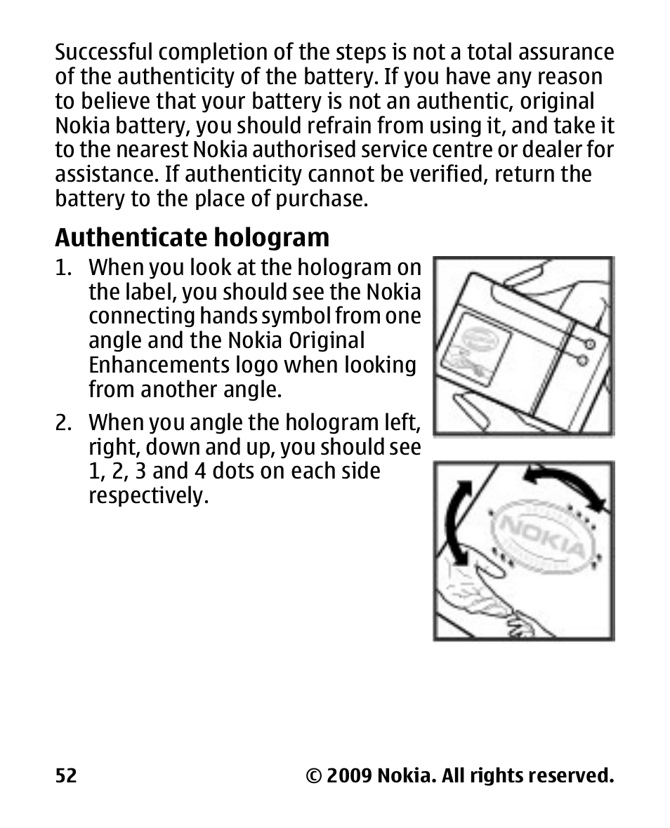 Authenticate hologram | Nokia 2330C User Manual | Page 53 / 70