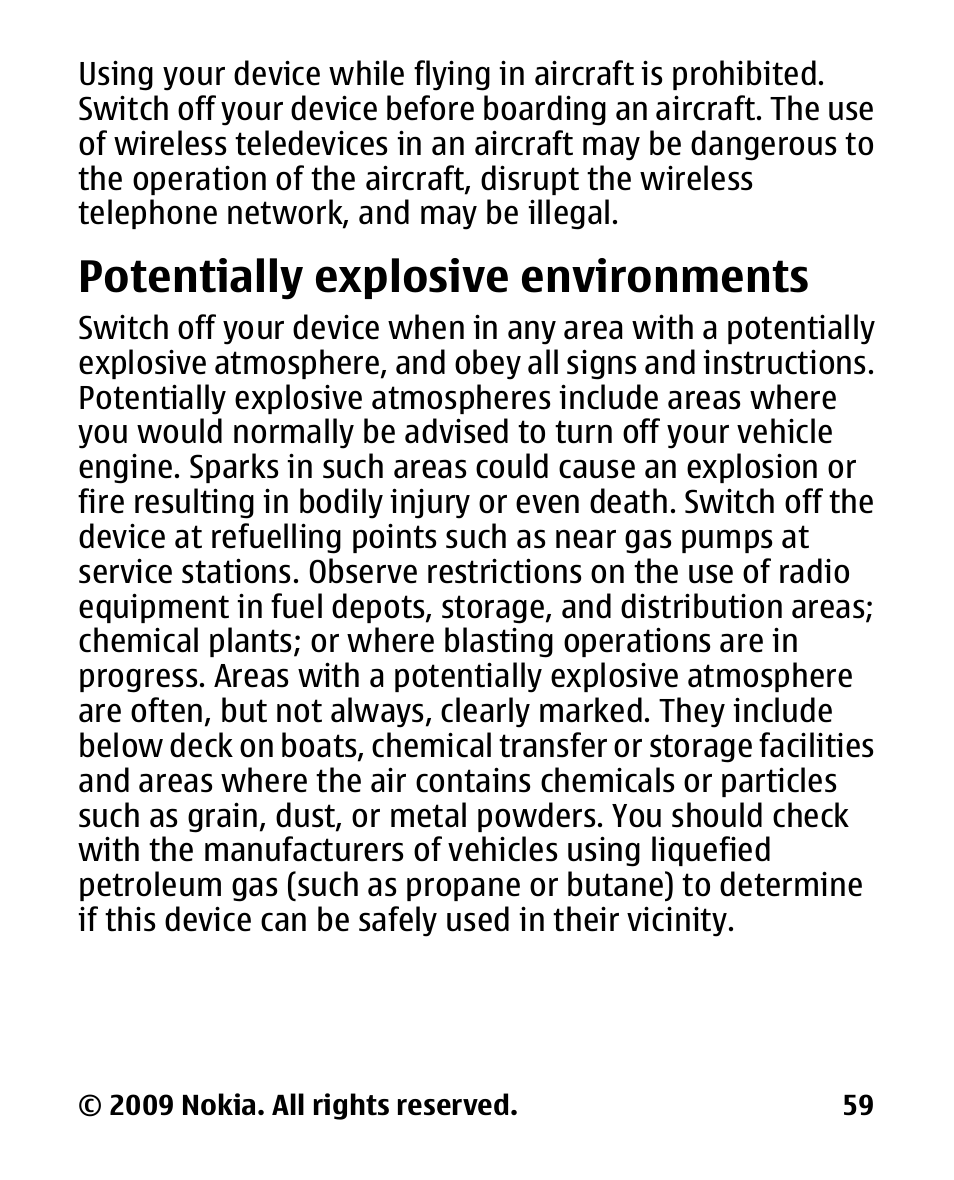 Potentially explosive environments, Potentially explosive, Environments | Nokia 2330C User Manual | Page 60 / 70