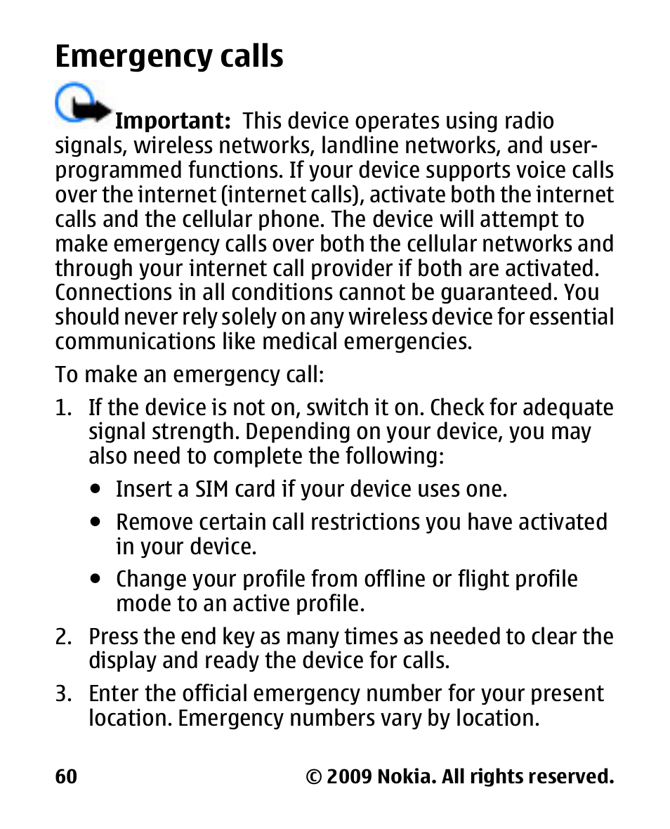 Emergency calls | Nokia 2330C User Manual | Page 61 / 70