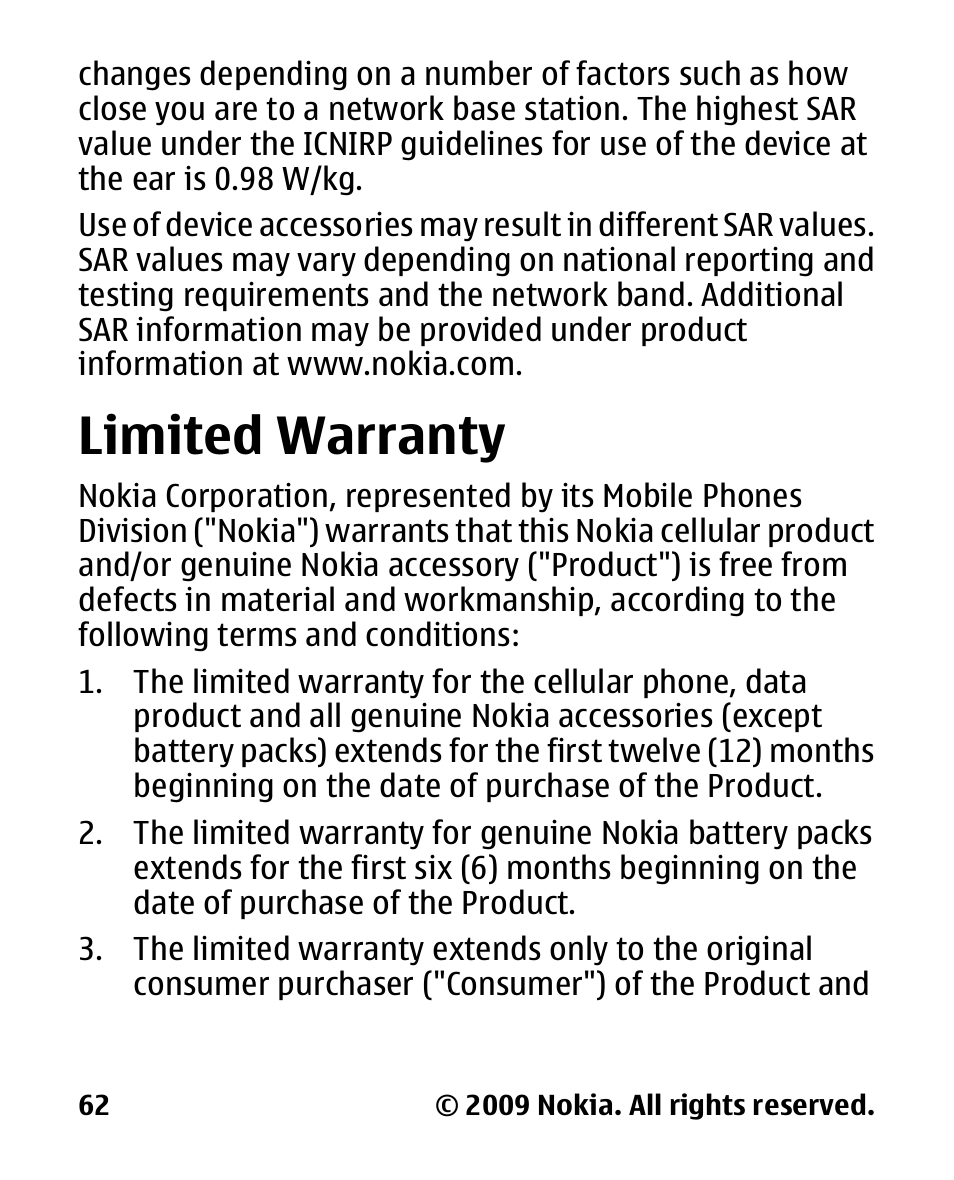 Limited warranty | Nokia 2330C User Manual | Page 63 / 70