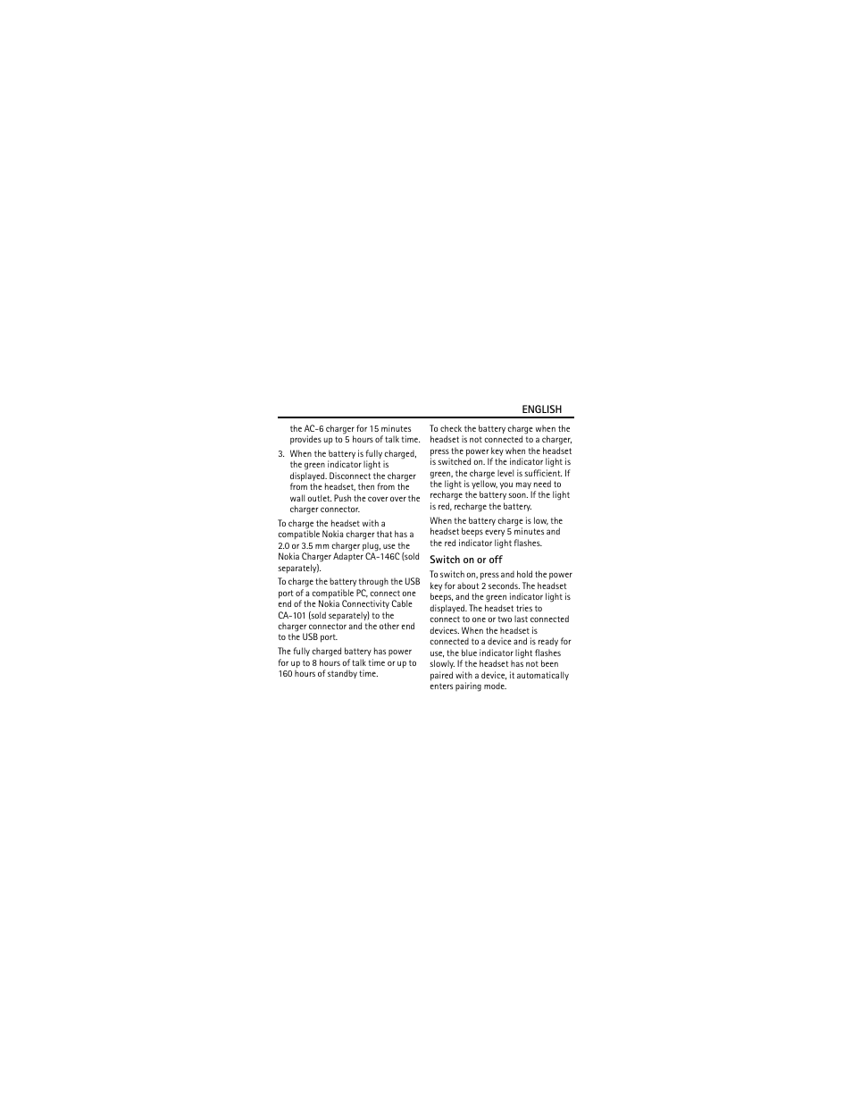 Switch on or off | Nokia BH-904 User Manual | Page 6 / 13