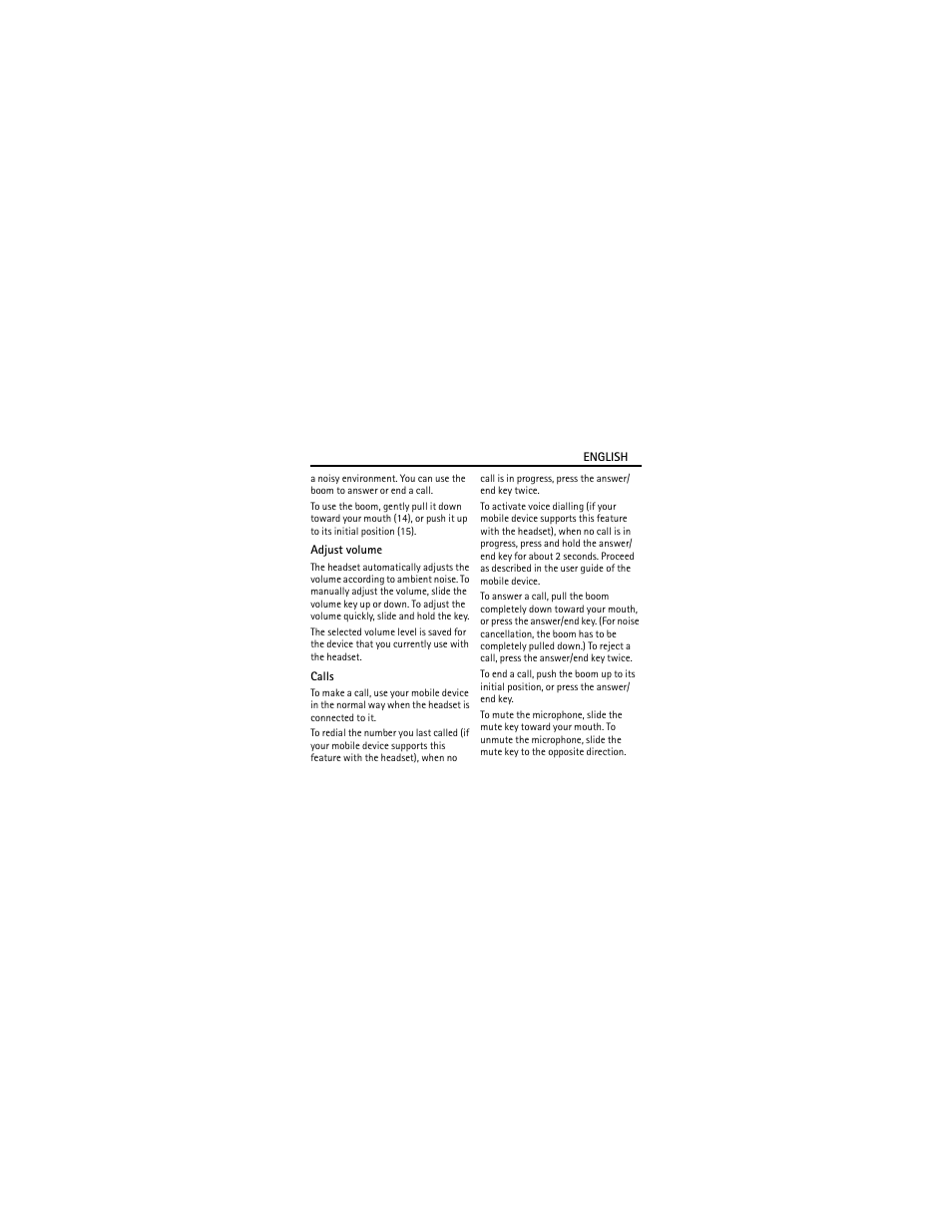 Adjust volume, Calls | Nokia BH-904 User Manual | Page 9 / 13