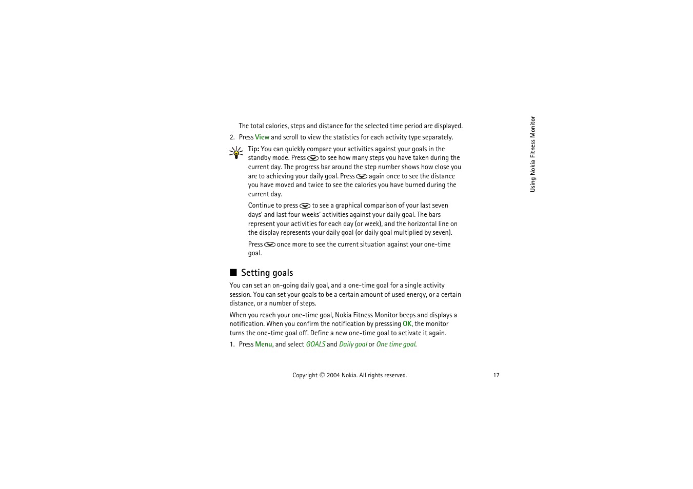 Setting goals | Nokia LS-2 User Manual | Page 17 / 24