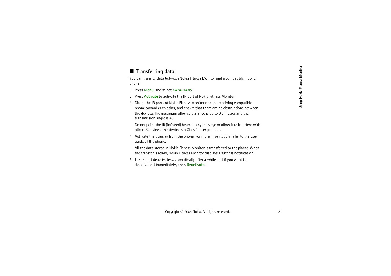 Transferring data | Nokia LS-2 User Manual | Page 21 / 24