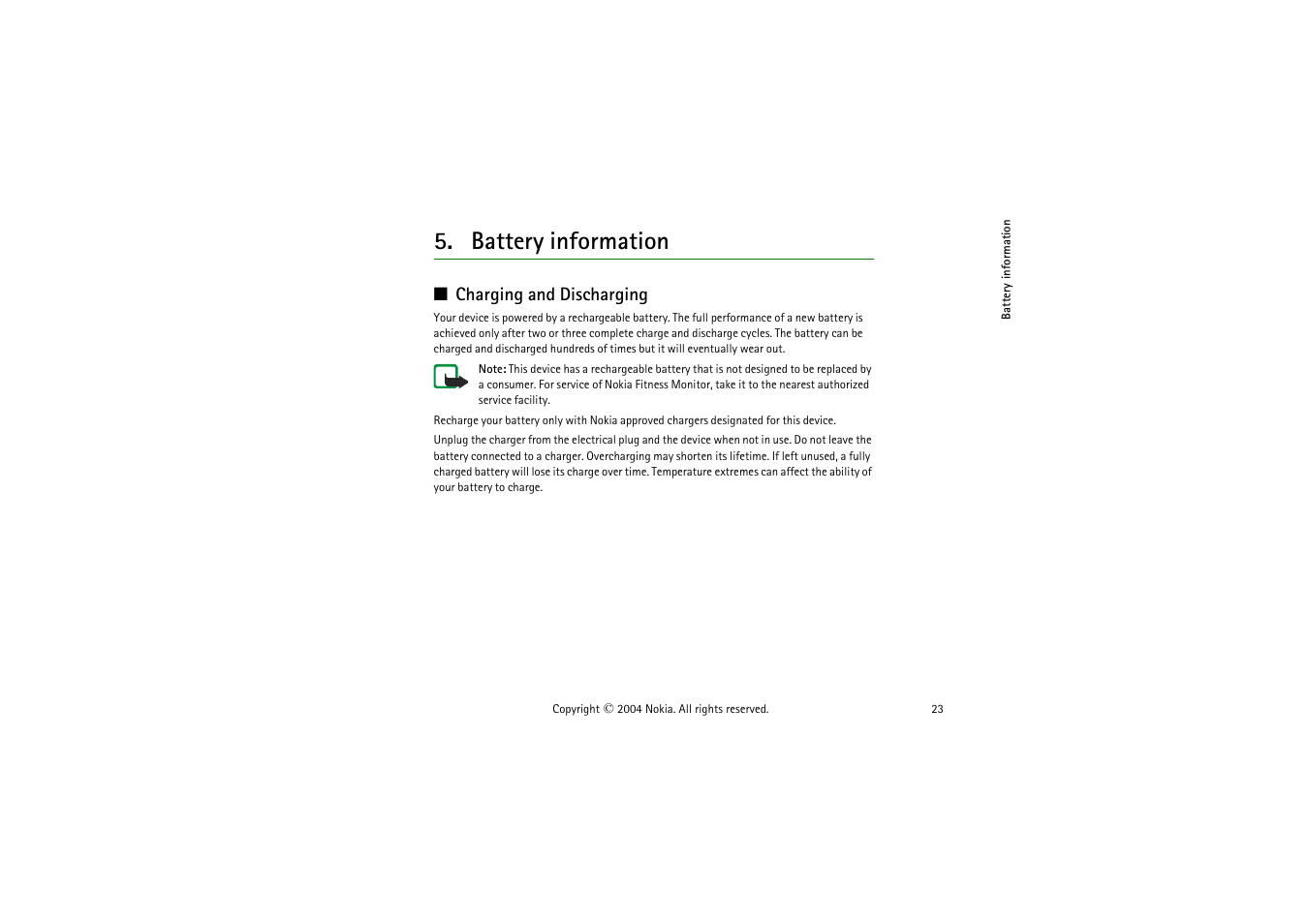 Battery information, Charging and discharging | Nokia LS-2 User Manual | Page 23 / 24