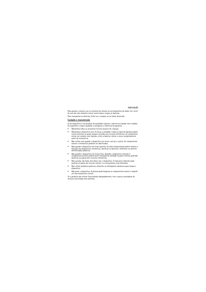 Cuidado e manutenção | Nokia MD-4 User Manual | Page 11 / 16