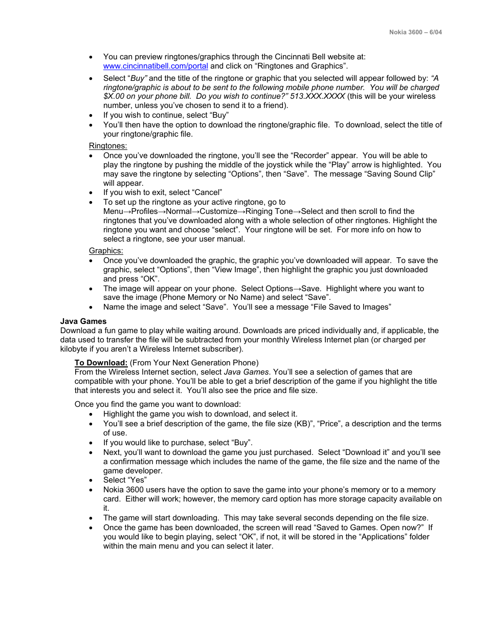 Java games | Nokia 3600 User Manual | Page 3 / 7