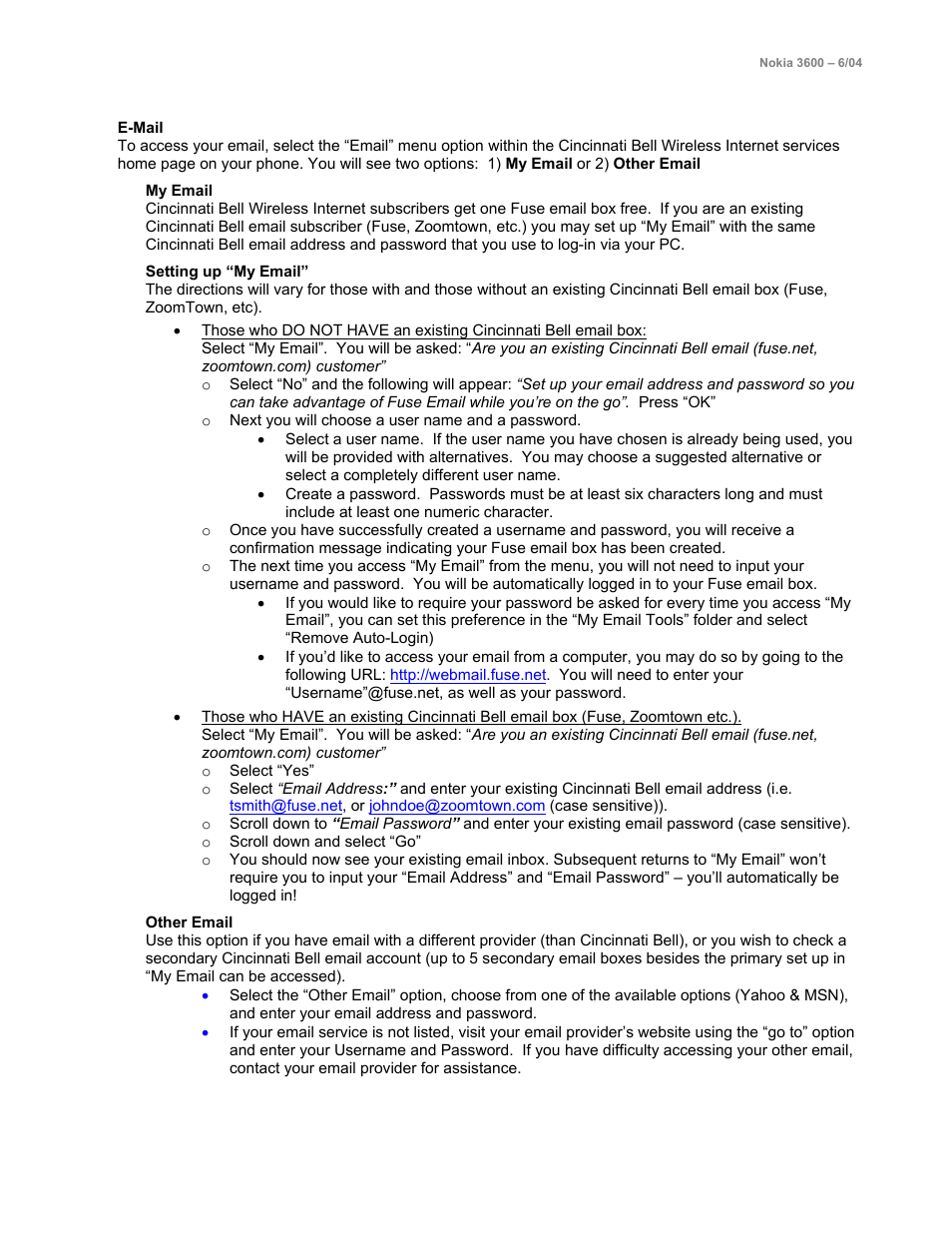 E-mail, My email, Other email | Nokia 3600 User Manual | Page 4 / 7