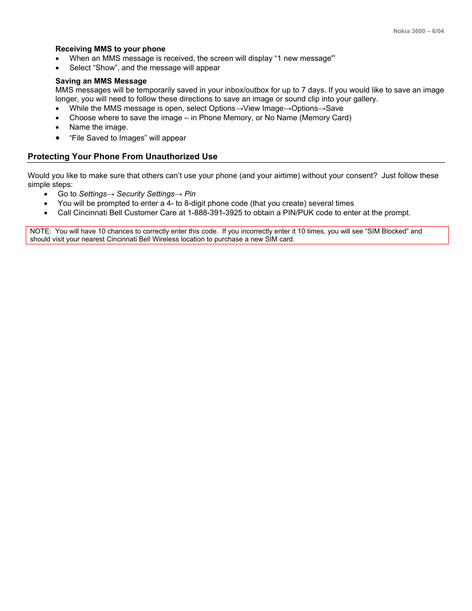 Receiving mms to your phone, Saving an mms message | Nokia 3600 User Manual | Page 7 / 7