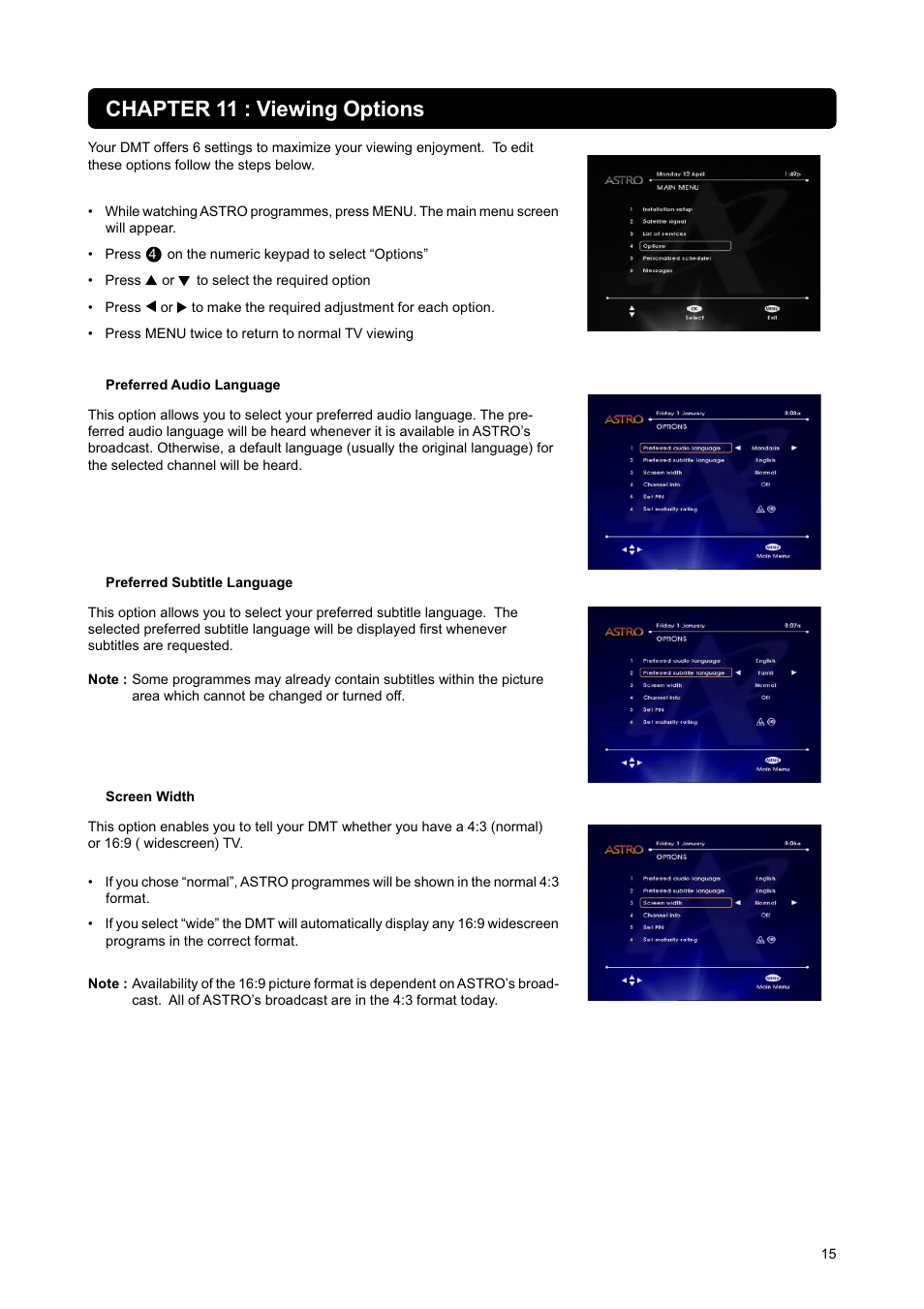 Chapter 11 : viewing options | Nokia DIGITAL MULTIMEDIA TERMINAL User Manual | Page 15 / 24