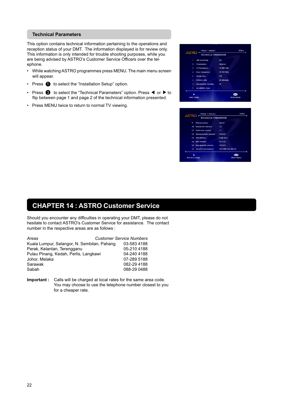 Chapter 14 : astro customer service | Nokia DIGITAL MULTIMEDIA TERMINAL User Manual | Page 22 / 24