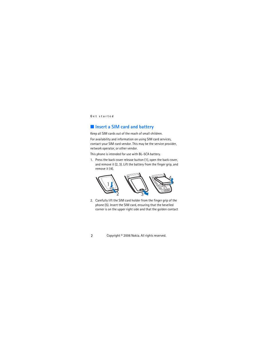 Insert a sim card and battery | Nokia 1112 User Manual | Page 15 / 60