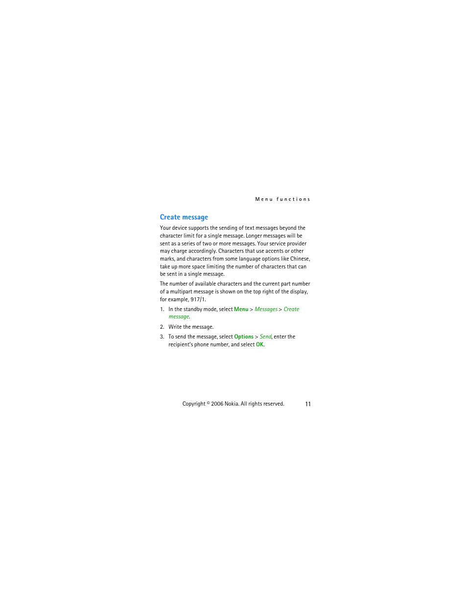 Create message | Nokia 1112 User Manual | Page 24 / 60
