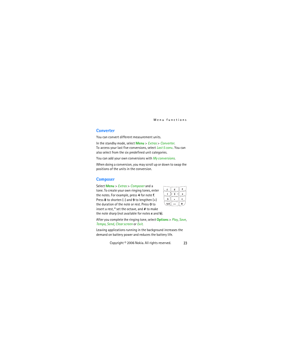Converter, Composer | Nokia 1112 User Manual | Page 36 / 60