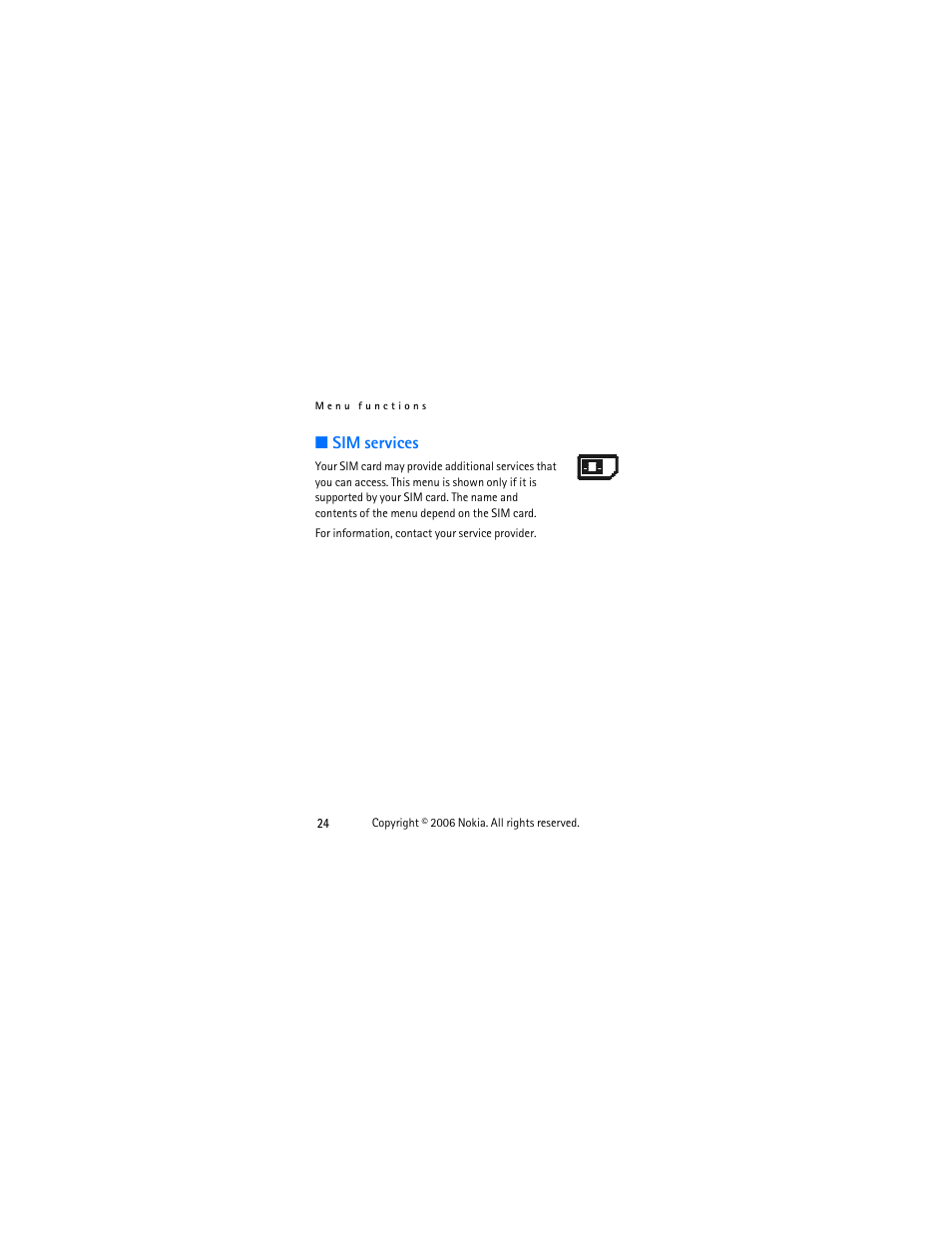 Sim services | Nokia 1112 User Manual | Page 37 / 60