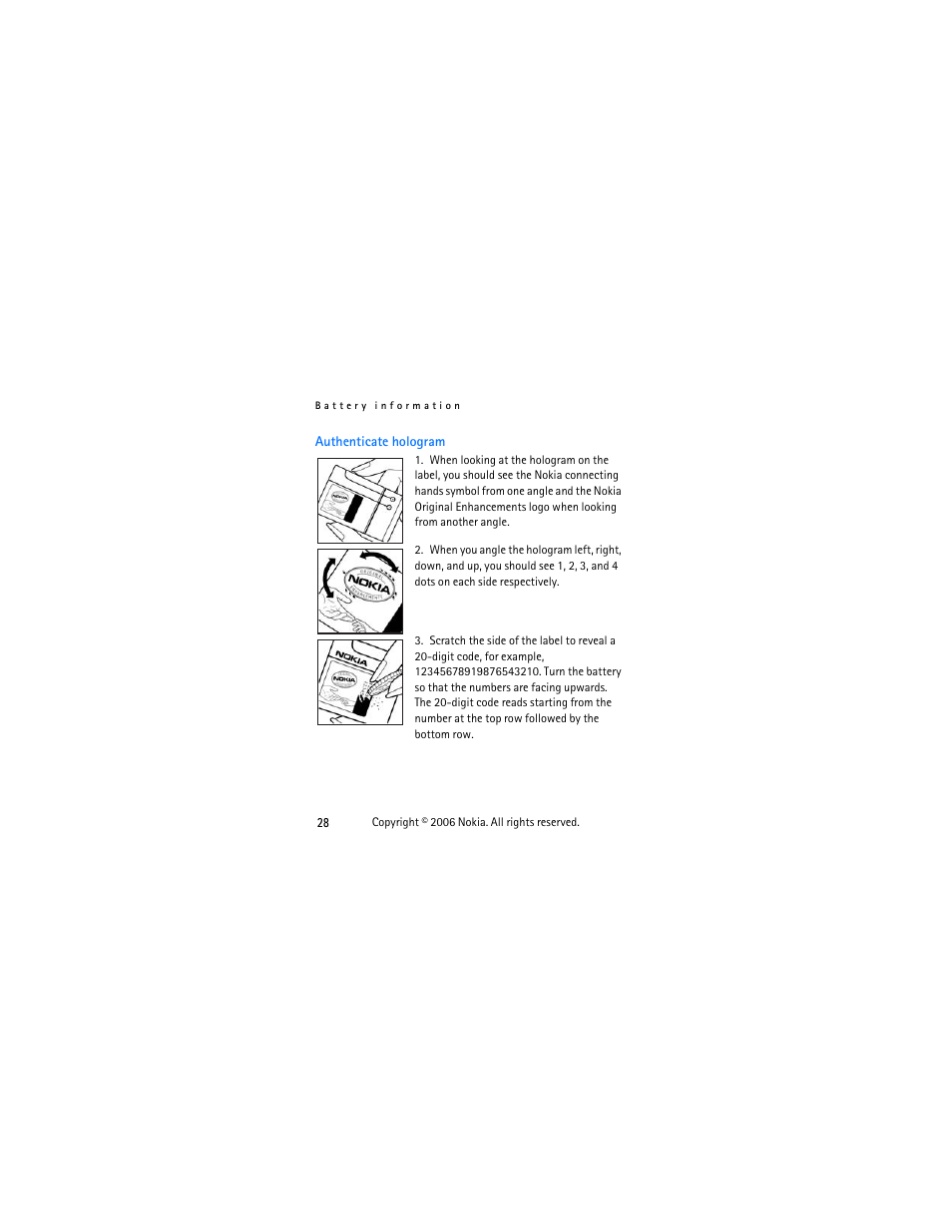 Authenticate hologram | Nokia 1112 User Manual | Page 41 / 60