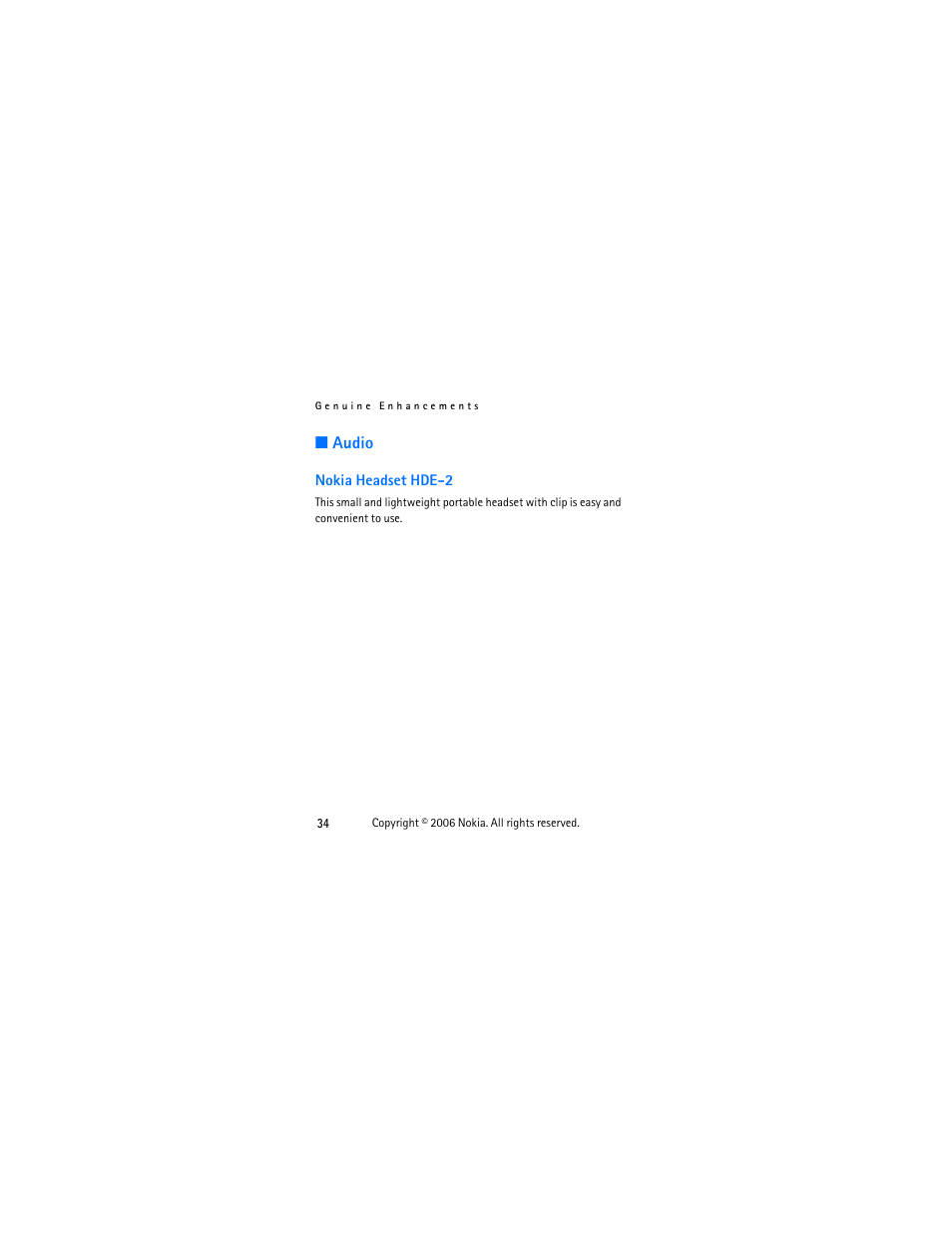 Audio, Nokia headset hde-2 | Nokia 1112 User Manual | Page 47 / 60
