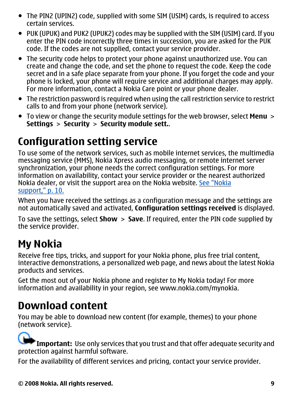 Configuration setting service, My nokia, Download content | Nokia 3600 User Manual | Page 10 / 118