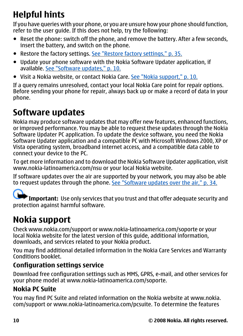 Helpful hints, Software updates, Nokia support | Nokia 3600 User Manual | Page 11 / 118