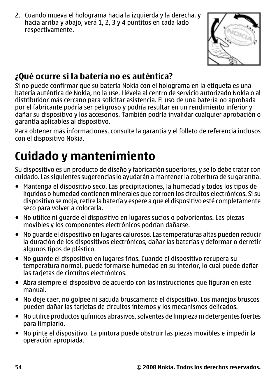 Qué ocurre si la batería no es auténtica, Cuidado y mantenimiento, Qué ocurre si la batería no es | Auténtica | Nokia 3600 User Manual | Page 111 / 118