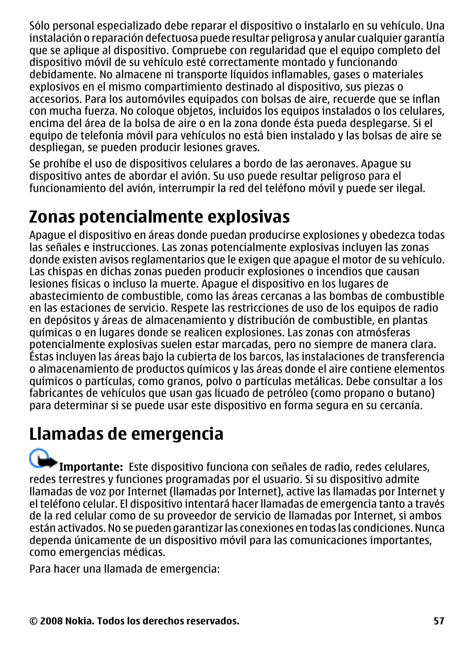 Zonas potencialmente explosivas, Llamadas de emergencia | Nokia 3600 User Manual | Page 114 / 118