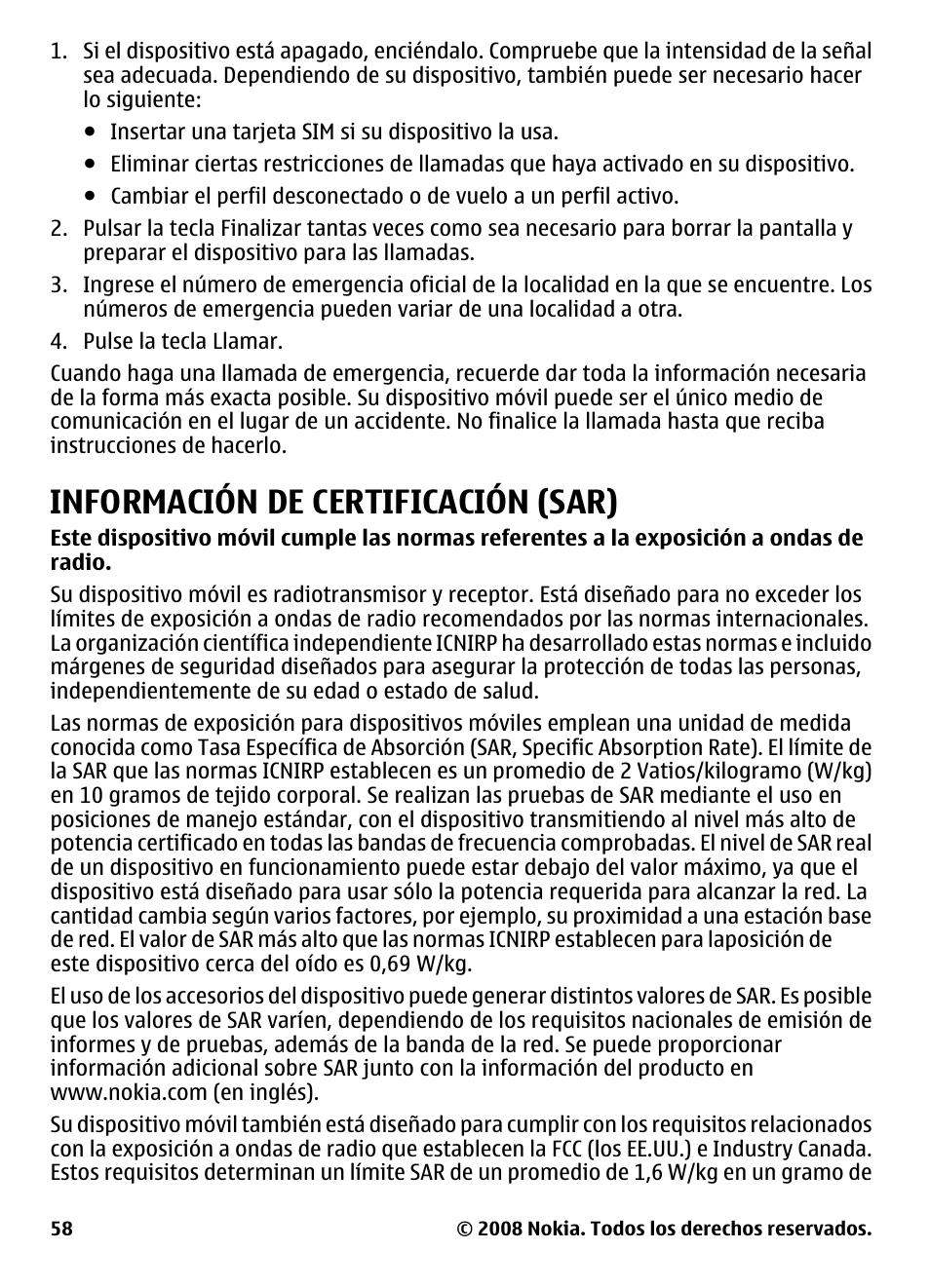 Información de certificación (sar), Información de certificación, Sar) | Nokia 3600 User Manual | Page 115 / 118