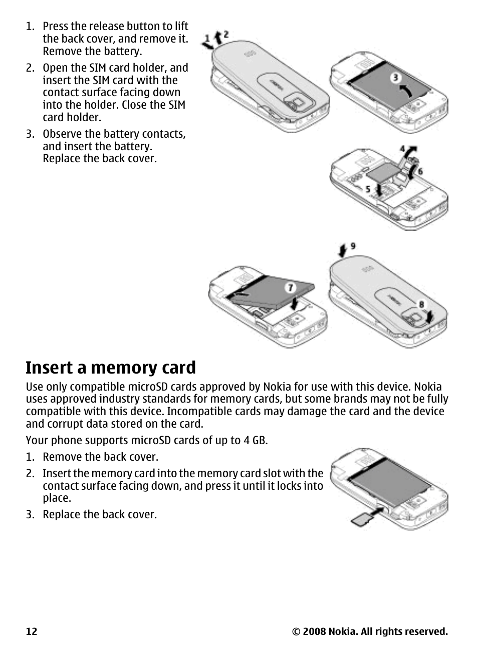 Insert a memory card | Nokia 3600 User Manual | Page 13 / 118